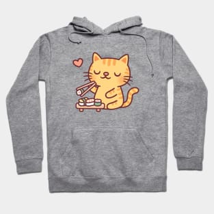 Cute Tabby Cat Loves Japanese Sushi Hoodie